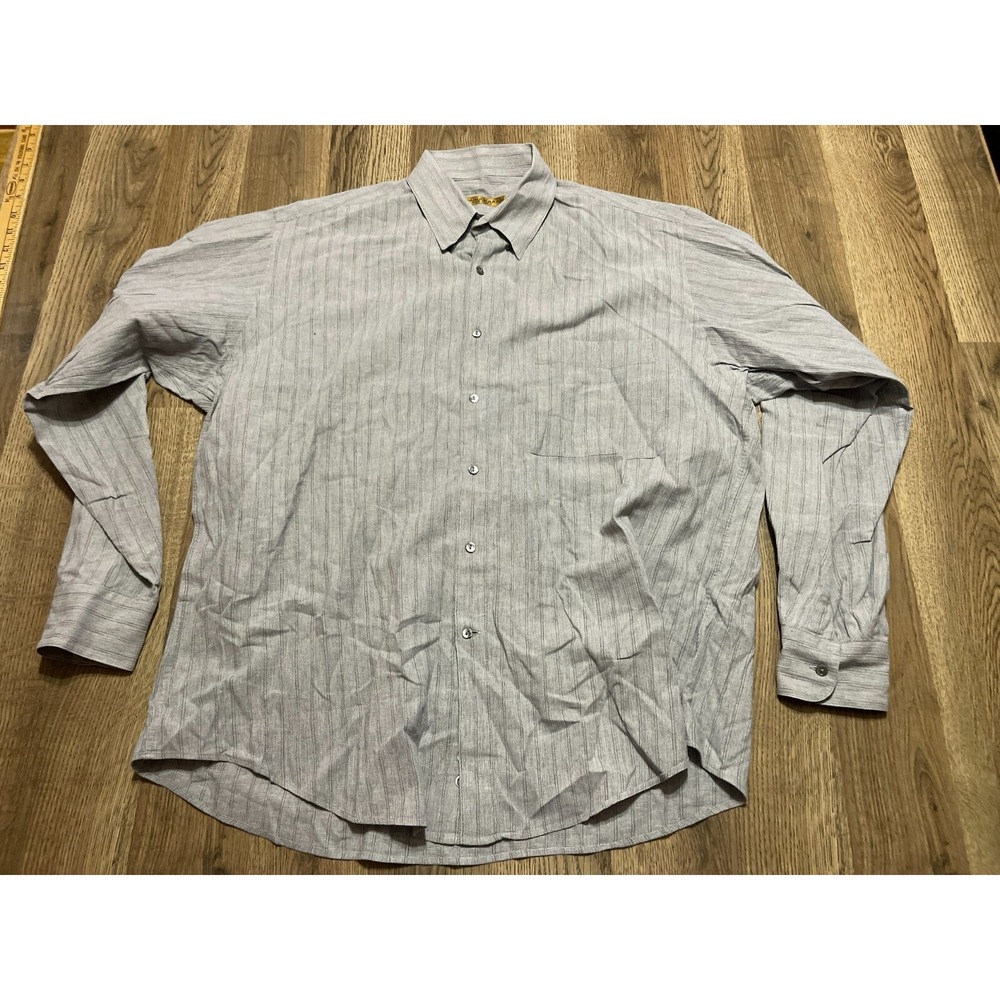 Donna Karan Shirt, Men's Size 16 34/35, Gray, Striped, Button Up, Long Sleeve